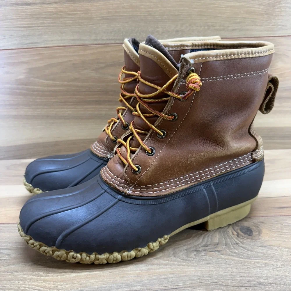LL BEAN Duck Boots Mens 8 M Brown Leather Gore Tex Waterproof